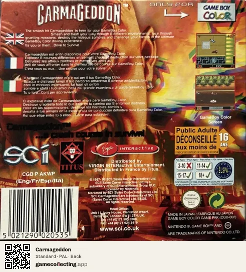 Carmageddon Game Boy Color, PAL box back