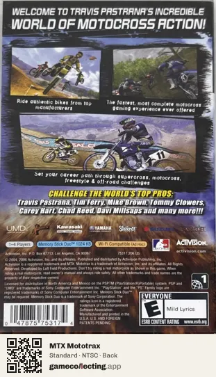 MTX Mototrax PlayStation Portable, NTSC box back