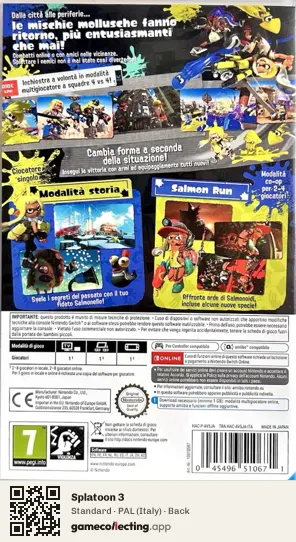 Splatoon 3 Nintendo Switch, Italy box back