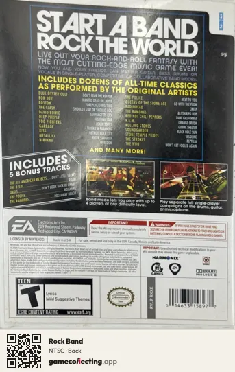 Rock Band Nintendo Wii, NTSC box back