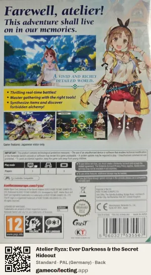 Atelier Ryza: Ever Darkness & the Secret Hideout Nintendo Switch, Germany box back