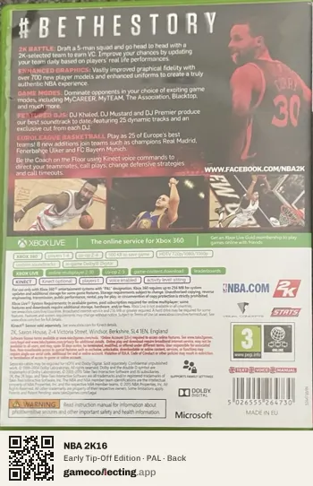 NBA 2K16 Xbox 360, PAL box back