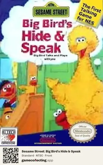Sesame Street: Big Bird's Hide & Speak Nintendo Entertainment System, NTSC box front