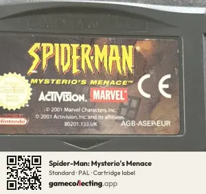 Spider-Man: Mysterio's Menace Game Boy Advance, PAL cartridge label