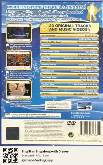 SingStar Singalong with Disney PlayStation 2, PAL box back