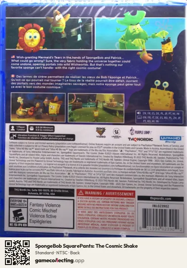 SpongeBob SquarePants: The Cosmic Shake PlayStation 5, NTSC box back