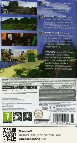 Minecraft Nintendo Switch, North America box back