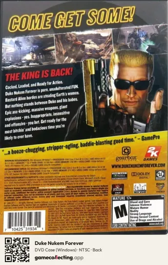Duke Nukem Forever Computer, NTSC box back
