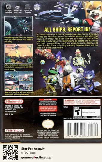 Star Fox Assault Nintendo GameCube, NTSC box back