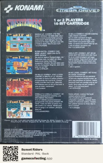 Sunset Riders Sega Mega Drive / Genesis, PAL box back