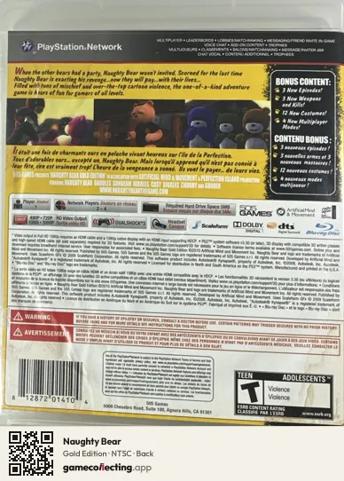Naughty Bear PlayStation 3, NTSC box back
