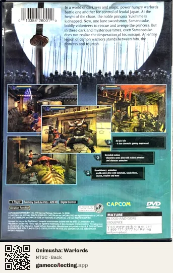Onimusha: Warlords PlayStation 2, NTSC box back