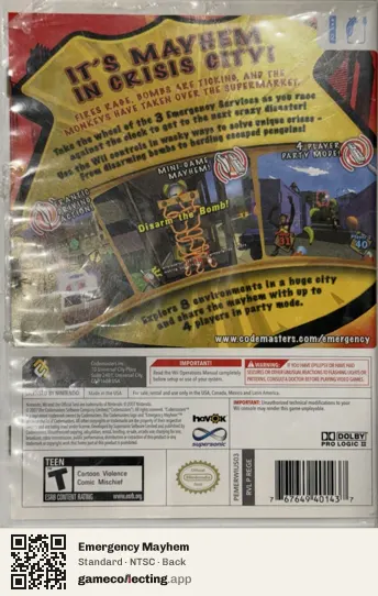 Emergency Mayhem Nintendo Wii, NTSC box back