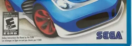 Sonic & All-Stars Racing Transformed, the ESRB box on its front