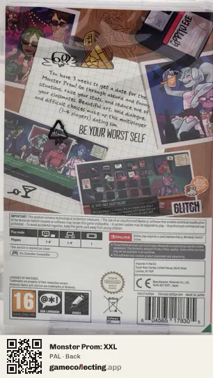 Monster Prom: XXL Nintendo Switch, PAL box back