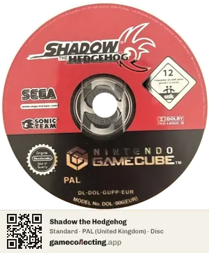 Shadow the Hedgehog Nintendo GameCube, PAL disc