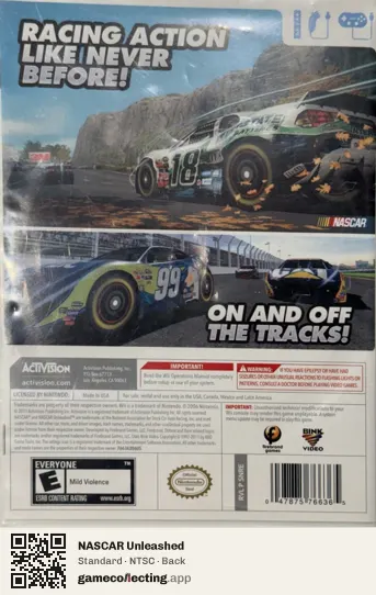 NASCAR Unleashed Nintendo Wii, NTSC box back