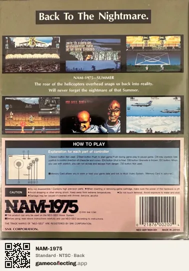NAM-1975 Neo Geo AES, NTSC box back