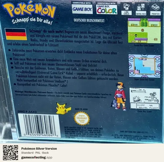 Pokémon Silver Version Game Boy Color, PAL box back