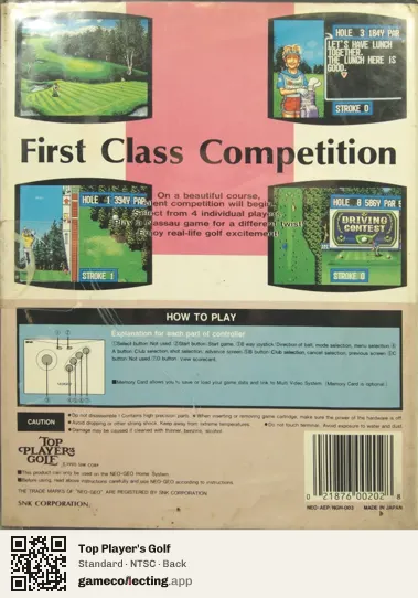 Top Player's Golf Neo Geo AES, NTSC box back