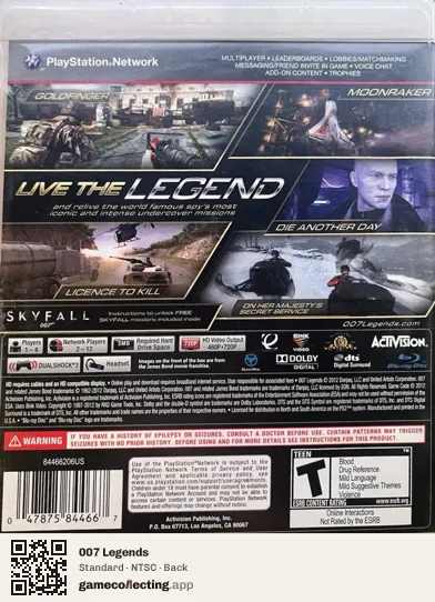 007 Legends PlayStation 3, NTSC box back