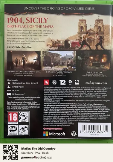 Mafia: The Old Country Xbox Series X, PAL box back