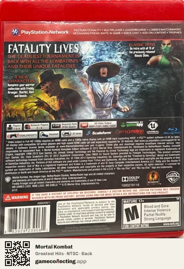 Mortal Kombat PlayStation 3, NTSC box back