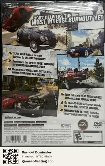 Burnout Dominator PlayStation 2, NTSC box back
