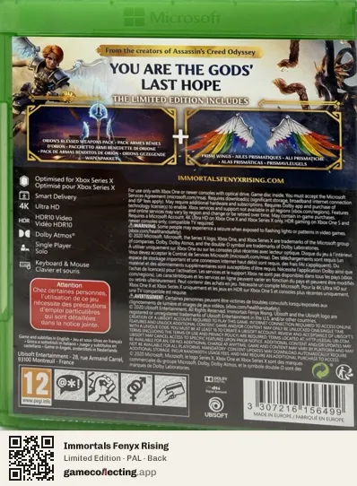 Immortals Fenyx Rising Xbox Series X, PAL box back