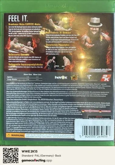 WWE 2K15 Xbox One, Germany box back