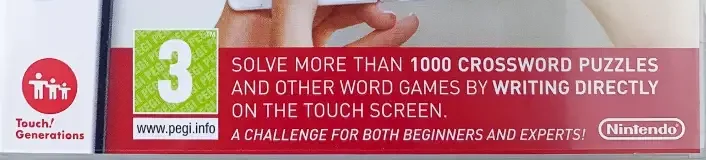 Crosswords DS, the PEGI square on its front