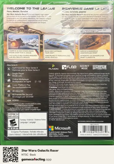 Star Wars: Galactic Racer Xbox Series X, NTSC box back