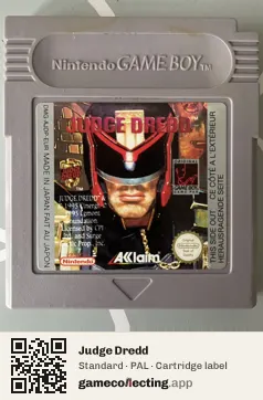 Judge Dredd Game Boy, PAL cartridge label