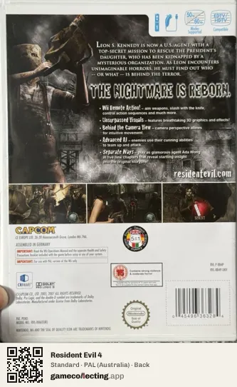 Resident Evil 4 Nintendo Wii, Australia box back