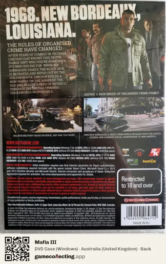 Mafia III Computer, United Kingdom box back