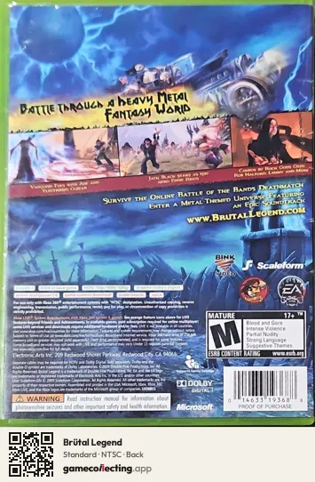 Brütal Legend Xbox 360, NTSC box back