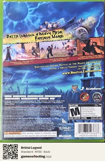 Brütal Legend Xbox 360, NTSC box back