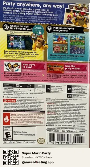 Super Mario Party Nintendo Switch, NTSC box back