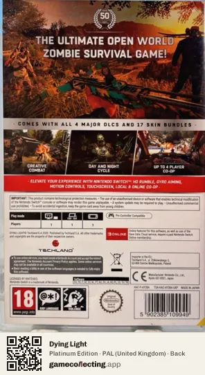 Dying Light Nintendo Switch, United Kingdom box back