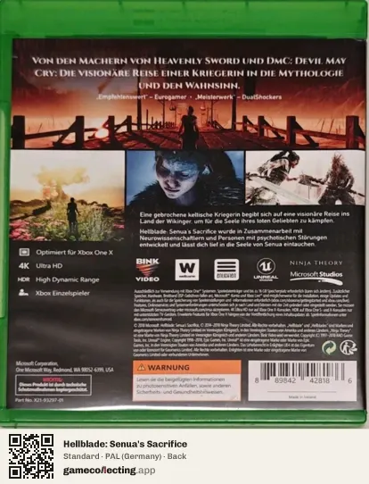 Hellblade: Senua's Sacrifice Xbox One, Germany box back