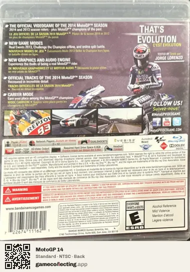MotoGP 14 PlayStation 3, NTSC box back