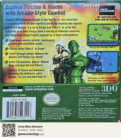 Army Men Advance Game Boy Advance, NTSC box back
