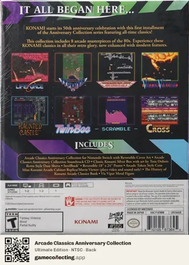 Arcade Classics Anniversary Collection Nintendo Switch, NTSC box back