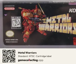 Metal Warriors Super Nintendo Entertainment System, NTSC cartridge label