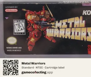 Metal Warriors Super Nintendo Entertainment System, NTSC cartridge label