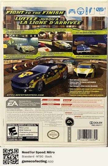 Need for Speed: Nitro Nintendo Wii, NTSC box back