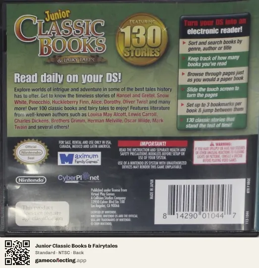 Junior Classic Books & Fairytales Nintendo DS, NTSC box back