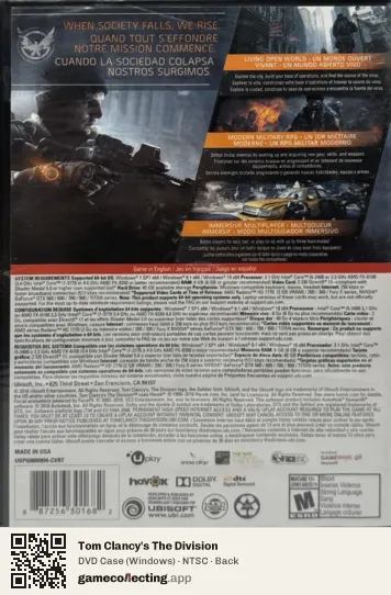 Tom Clancy's The Division Computer, NTSC box back