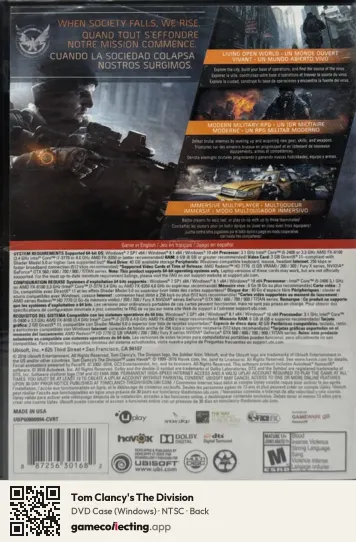 Tom Clancy's The Division Computer, NTSC box back