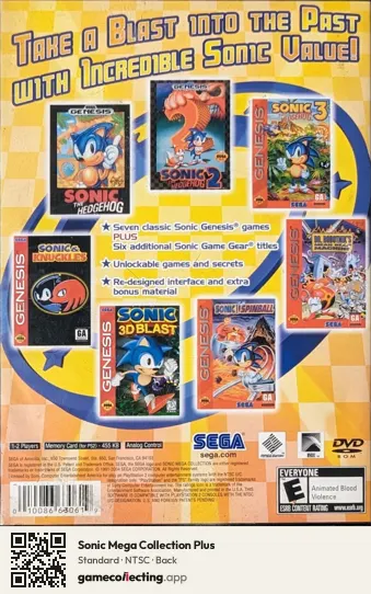 Sonic Mega Collection Plus PlayStation 2, NTSC box back